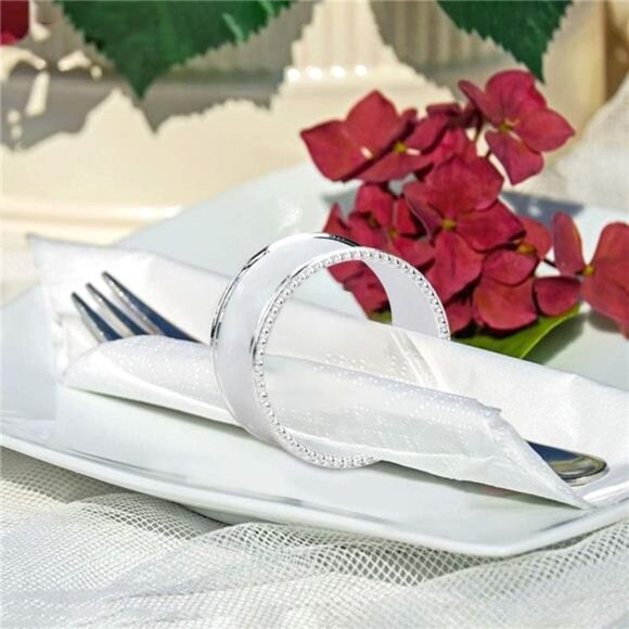 6 Pcs Stainless Steel Bead Side Napkin Rings Delicate Serviette Buckles (Silver) - Picture 3 of 7